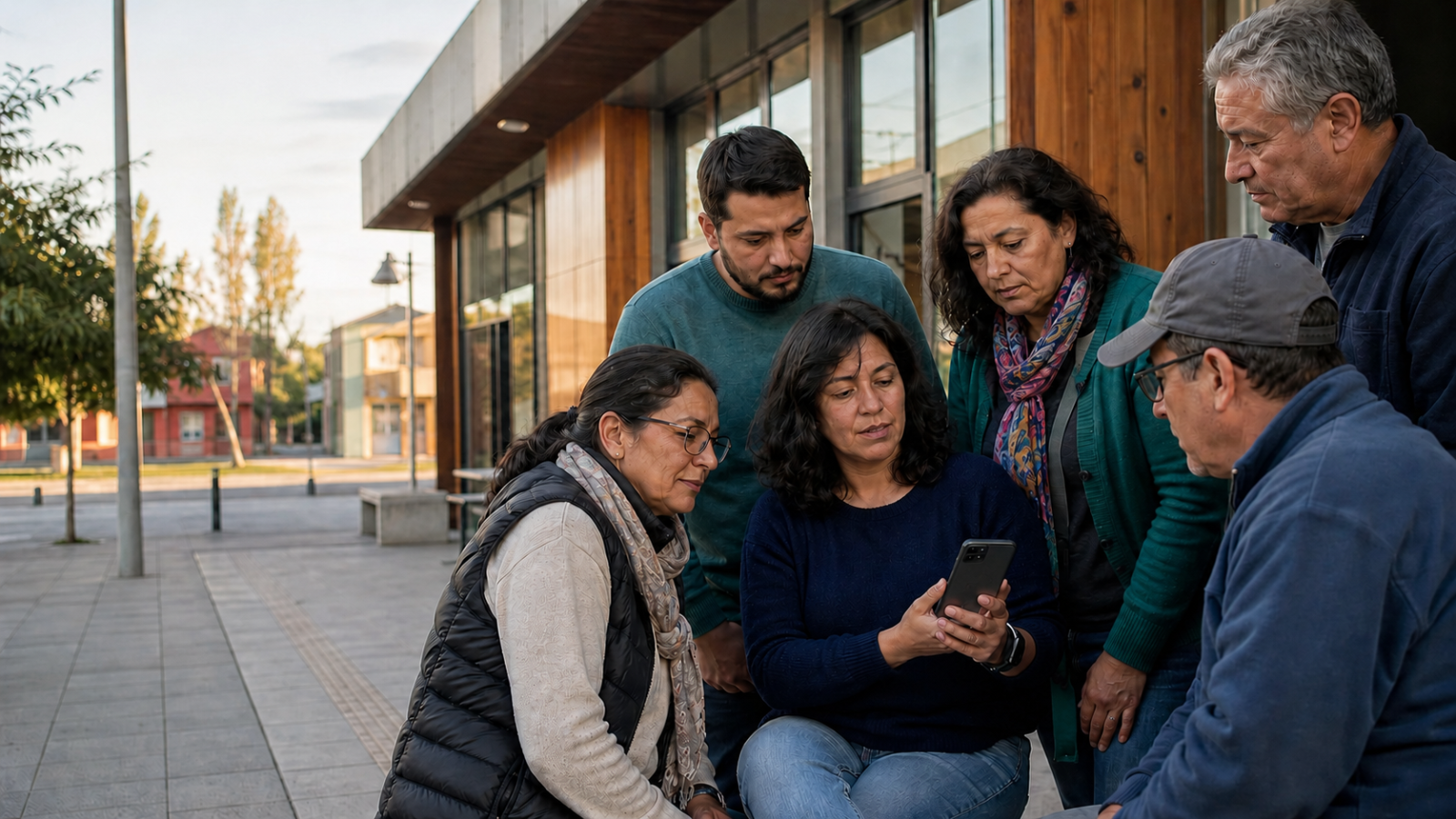Vecinas y vecinos conversando sobre prevención y coordinación comunitaria